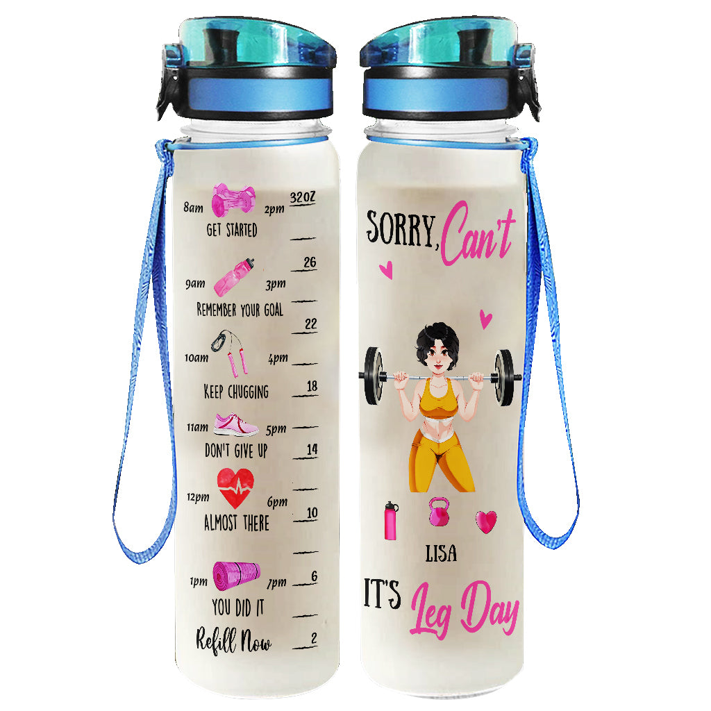 Tut mir leid, geht nicht, heute ist Beintag – Personalisierte Fitness-Wasserflasche mit Tracker