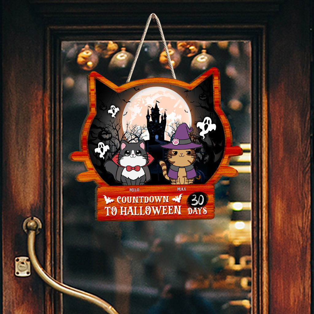 Countdown bis Halloween – Personalisiertes Katzen-Holzschild
