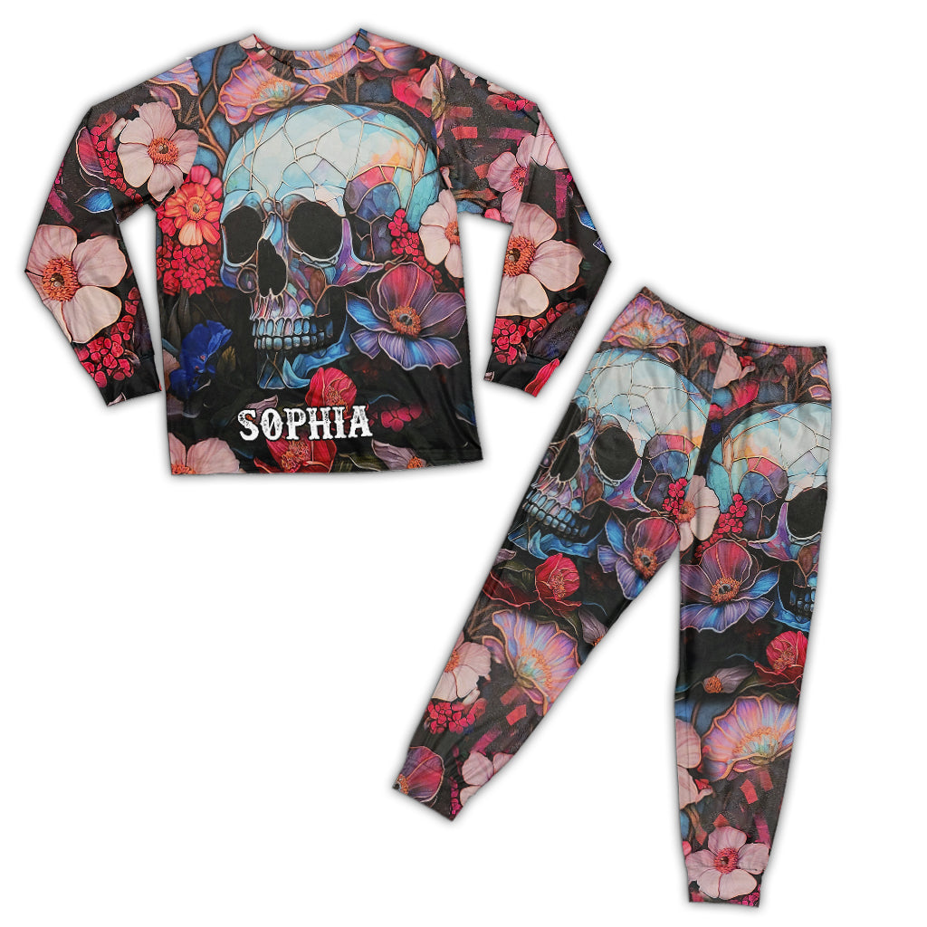 Personalisierter Totenkopf-Pyjama mit Blumenmuster