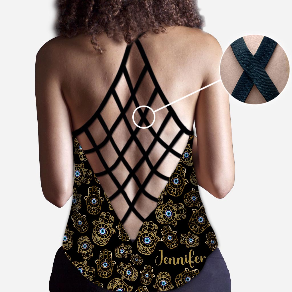 Namastay Away Hamsa Hands - Personalisiertes Yoga-Kreuz-Tanktop