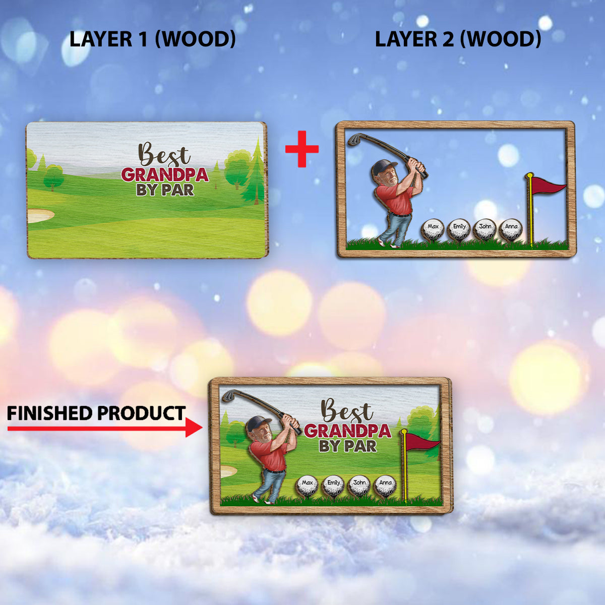 Bester Opa nach Par - Personalisiertes zweilagiges Golf-Holzschild / Holzplakette