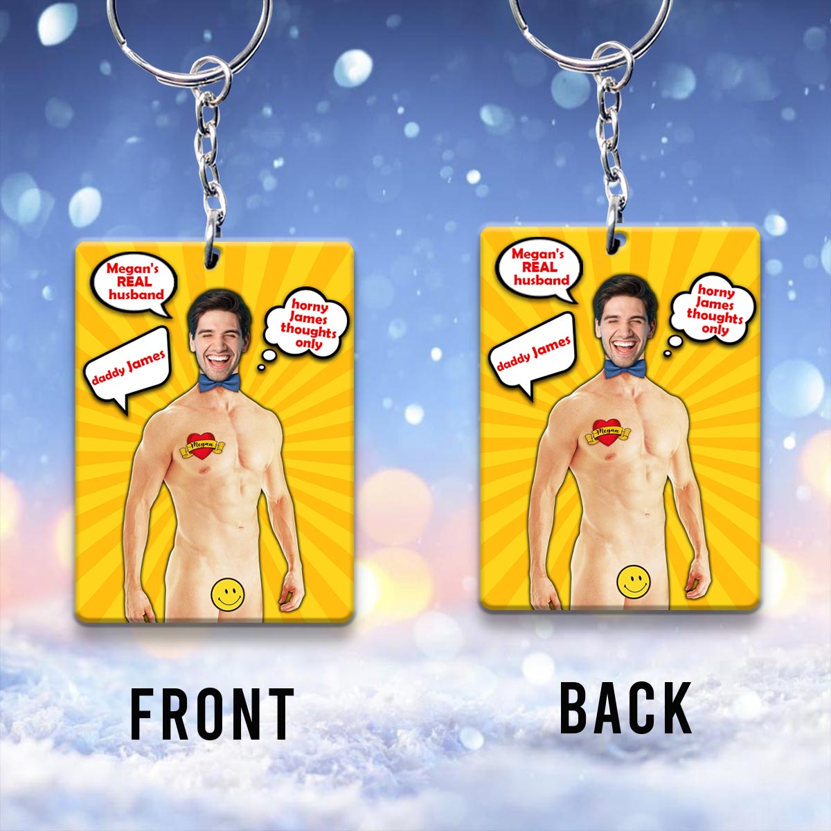 Der Mann, der Mythos, die Legende – Personalisierter Schlüsselanhänger für Ehepaare