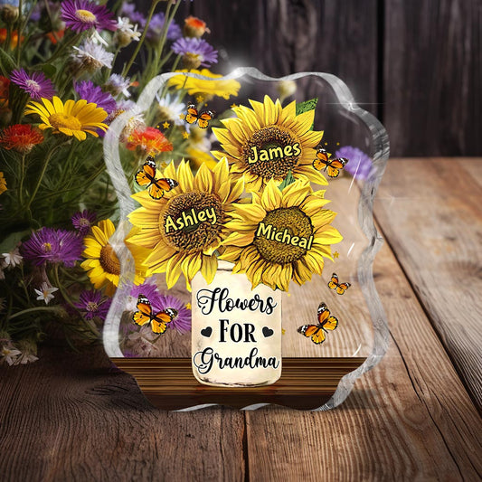 Flowers For Mom - Gift for mom, grandma - Personalized Custom Shaped Acrylic Plaque
