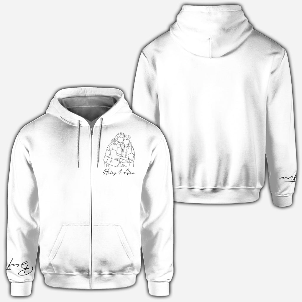 Beste Freundinnen-Strichzeichnung - Personalisiertes Bestie-Shirt mit Allover-Aufdruck