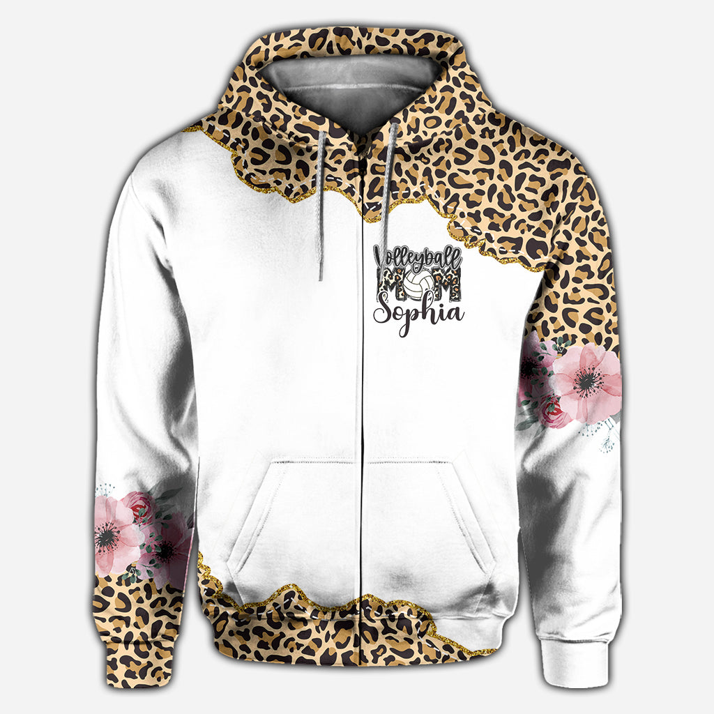 Volleyball-Mama-Leopard – Personalisiertes Volleyball-Shirt mit Allover-Print