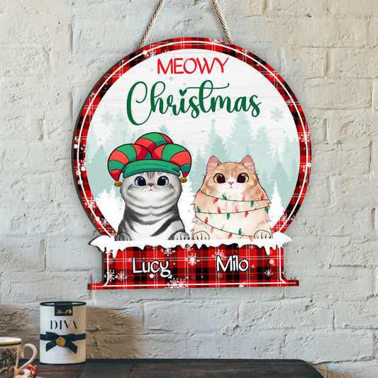 Frohe Weihnachten – Personalisiertes Katzen-Holzschild