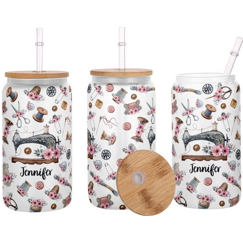 Love Sewing - Personalized Sewing Can Glass