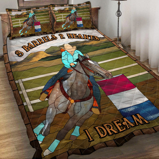 3 Barrels 2 Hearts 1 Dream - Personalized Horse Quilt Set