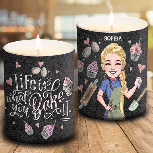 Das Leben ist, was du daraus backst – personalisierte Backkerze mit Holzdeckel