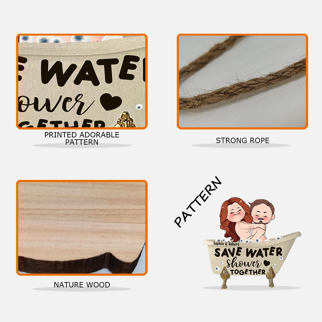 Gemeinsam duschen – Personalisiertes Holzschild für Paare