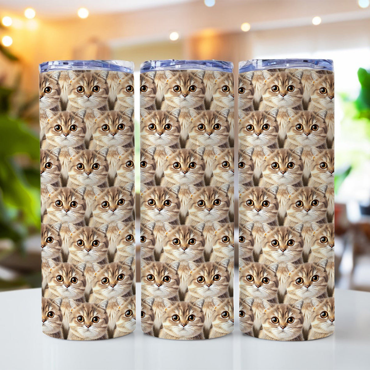 Cute Cat Dog Pet Photo Pattern - Gift for cat lovers, dog lover - Personalized Skinny Tumbler