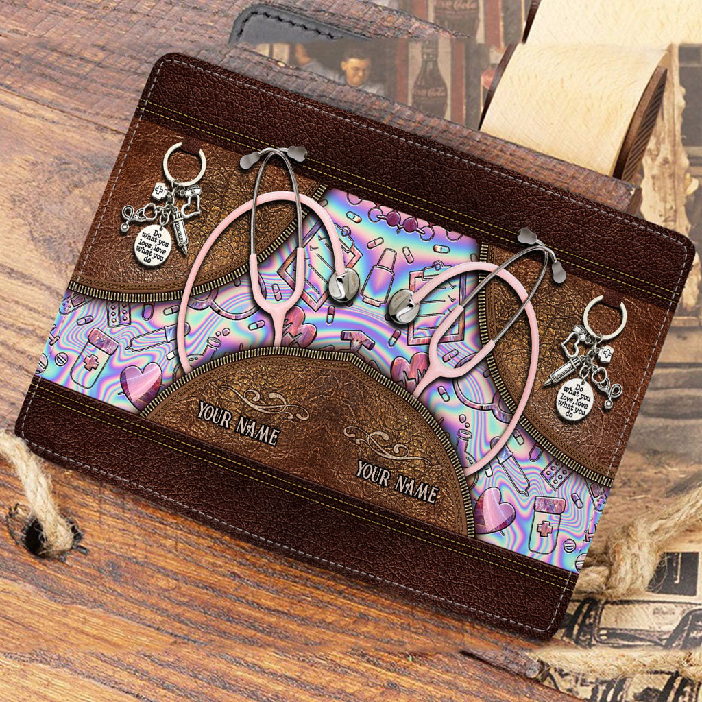 Pink Stethoscope - Personalized Nurse Passport Holder