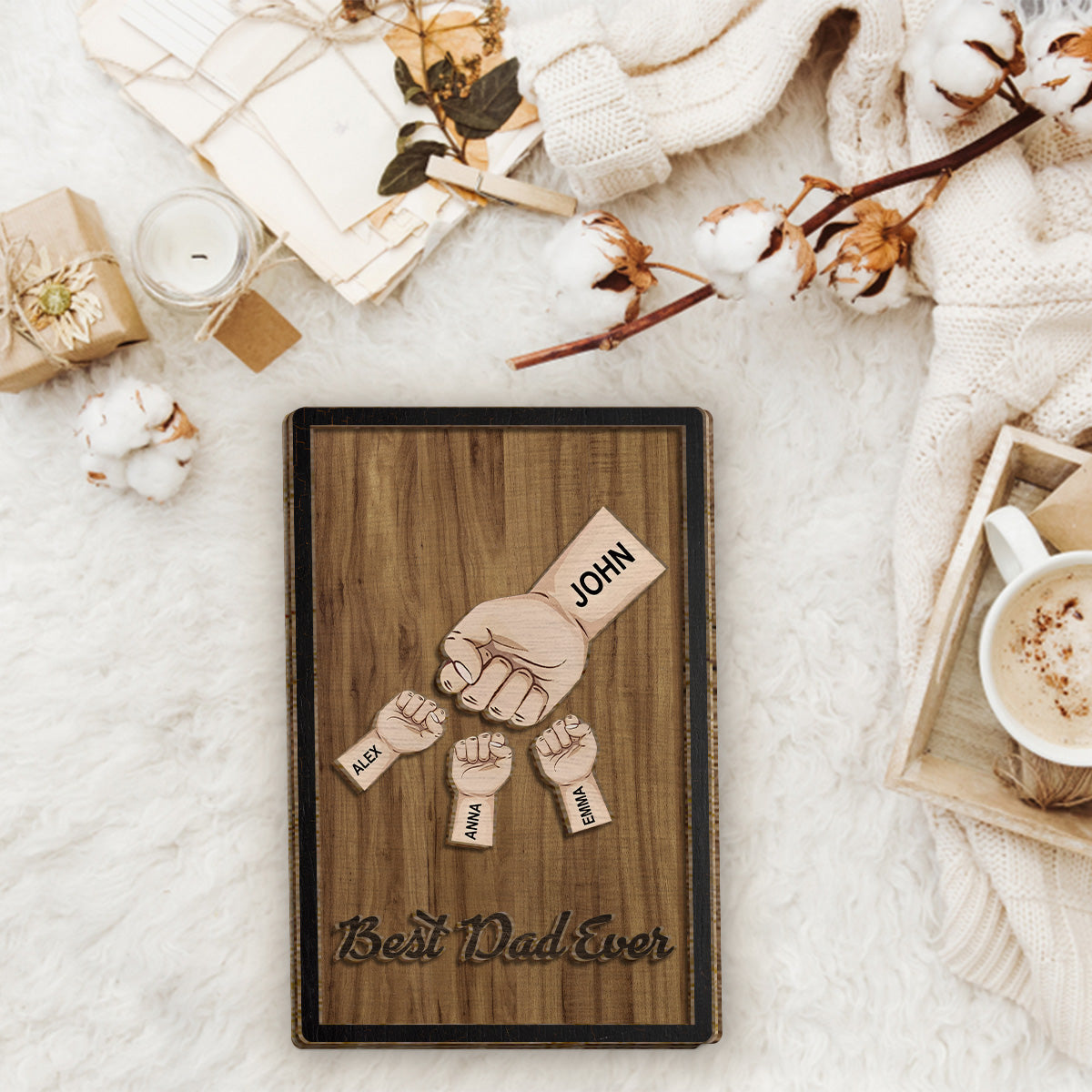 Bester Papa aller Zeiten – Personalisiertes 2-lagiges Holzschild „Vater“ / Holzplakette