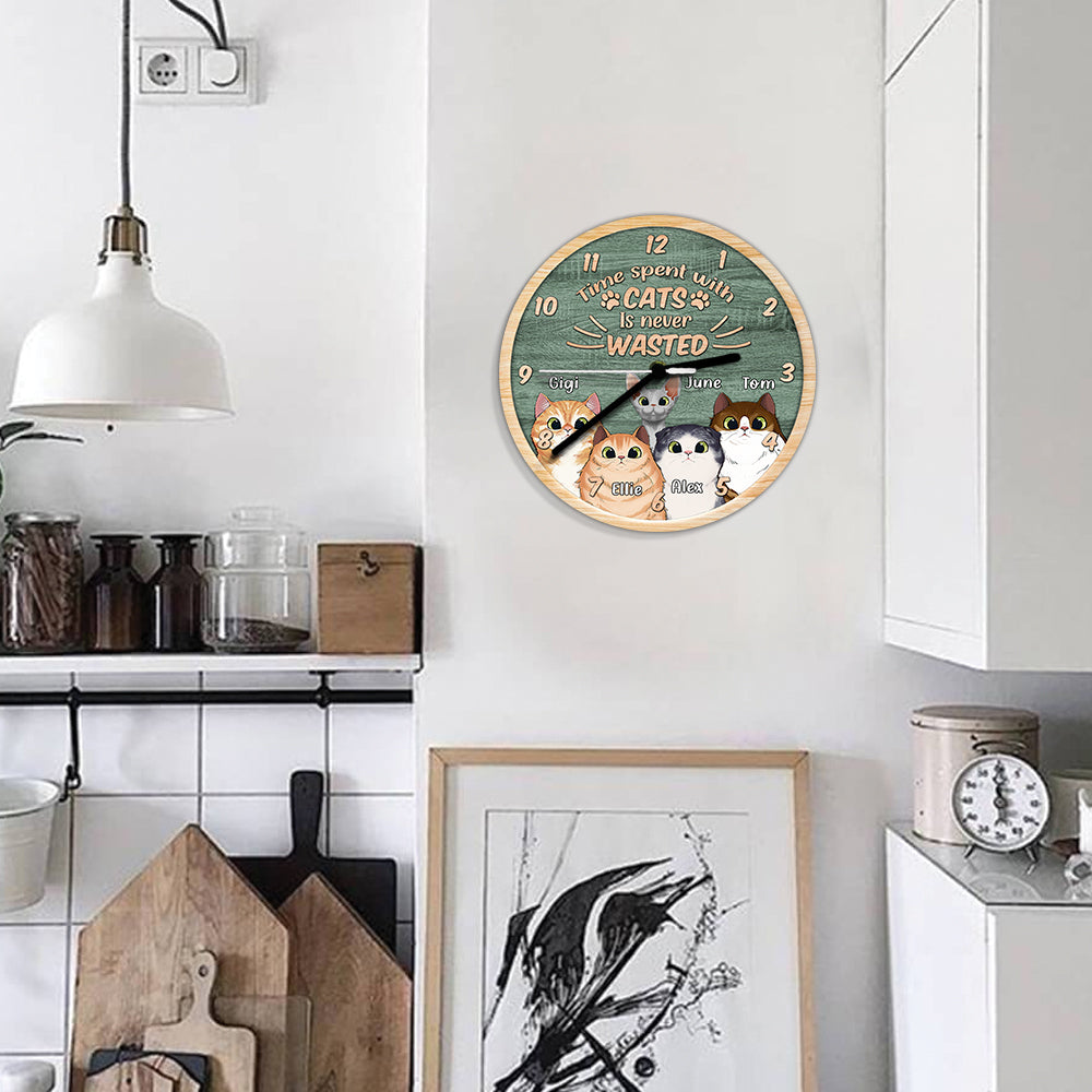 Time Spent With Cats Is Never Wasted - Personalized Cat Wall Clock