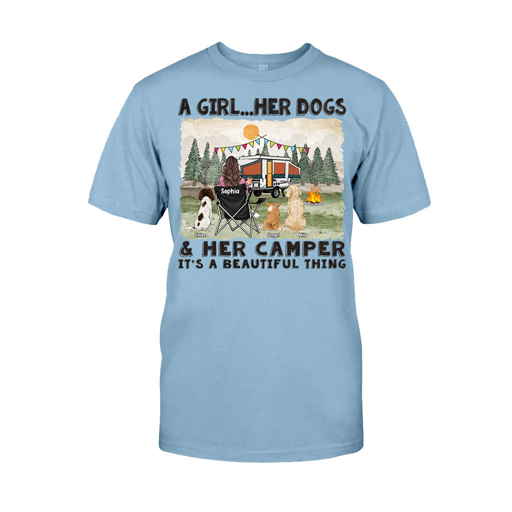 A Girl Her Dogs And Her Camper - Personalized Camping T-shirt & Hoodie