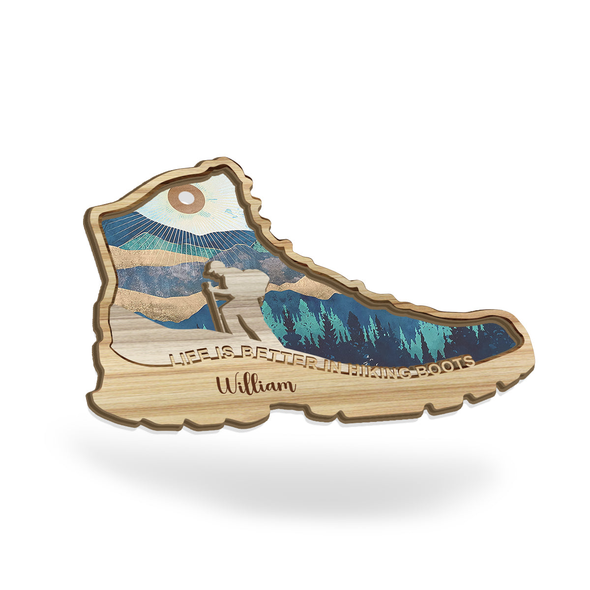 Das Leben ist schöner in Wanderschuhen – personalisierter Wander-Sonnenfänger