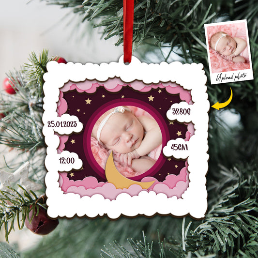 Personalized Baby Photo - Gift for Newborn - Personalized 3 Layered Wooden Ornament