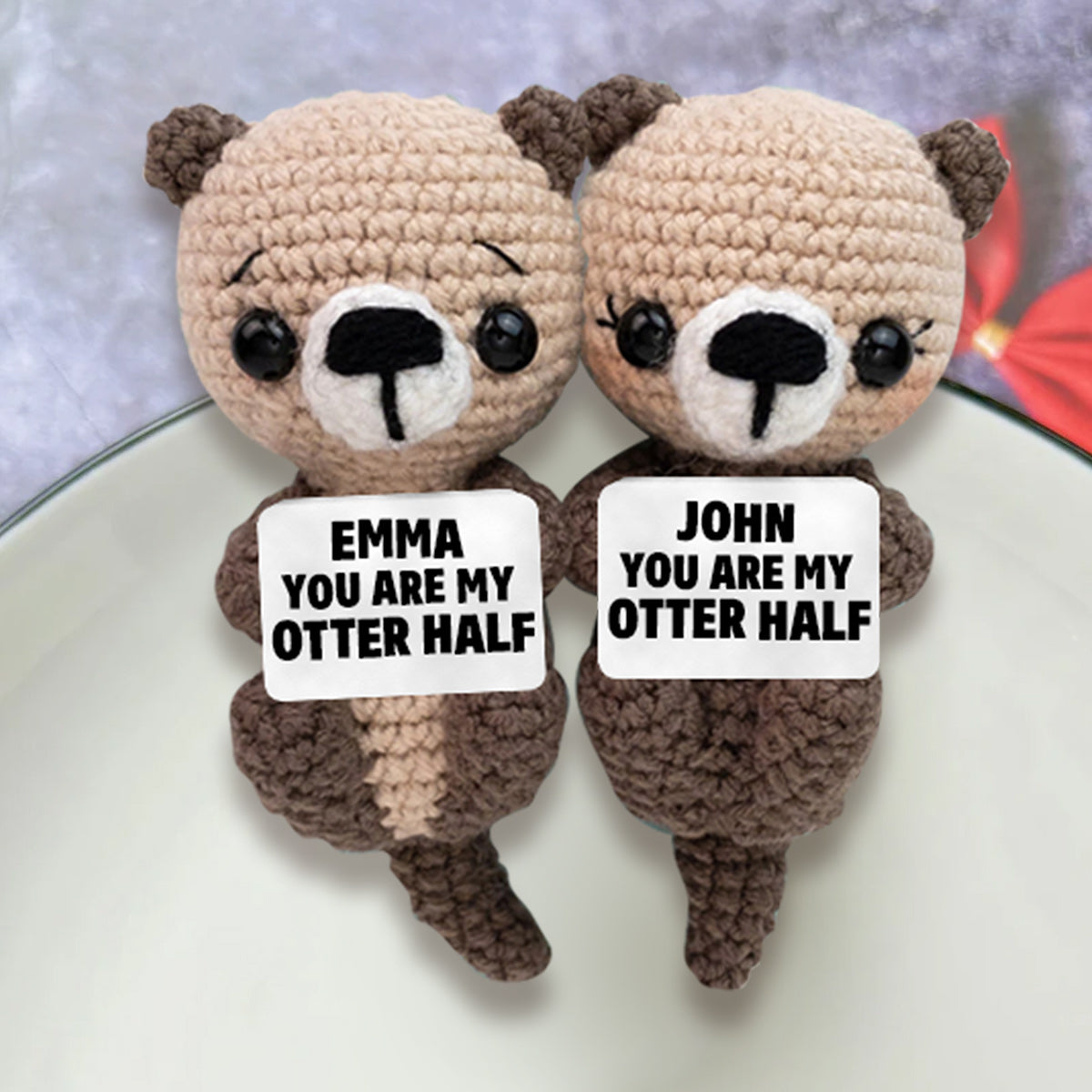 Du bist meine Otterhälfte – Personalisierte handgestrickte Pärchenfigur
