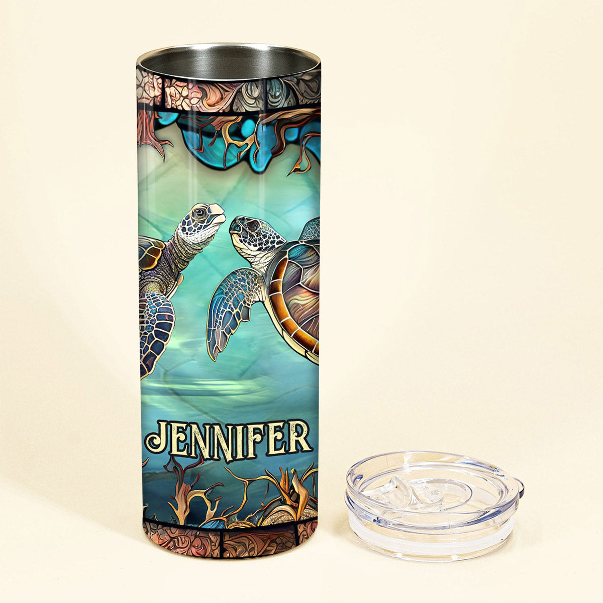 Schildkrötenliebhaber – Personalisierter, schlanker Schildkröten-Trinkbecher