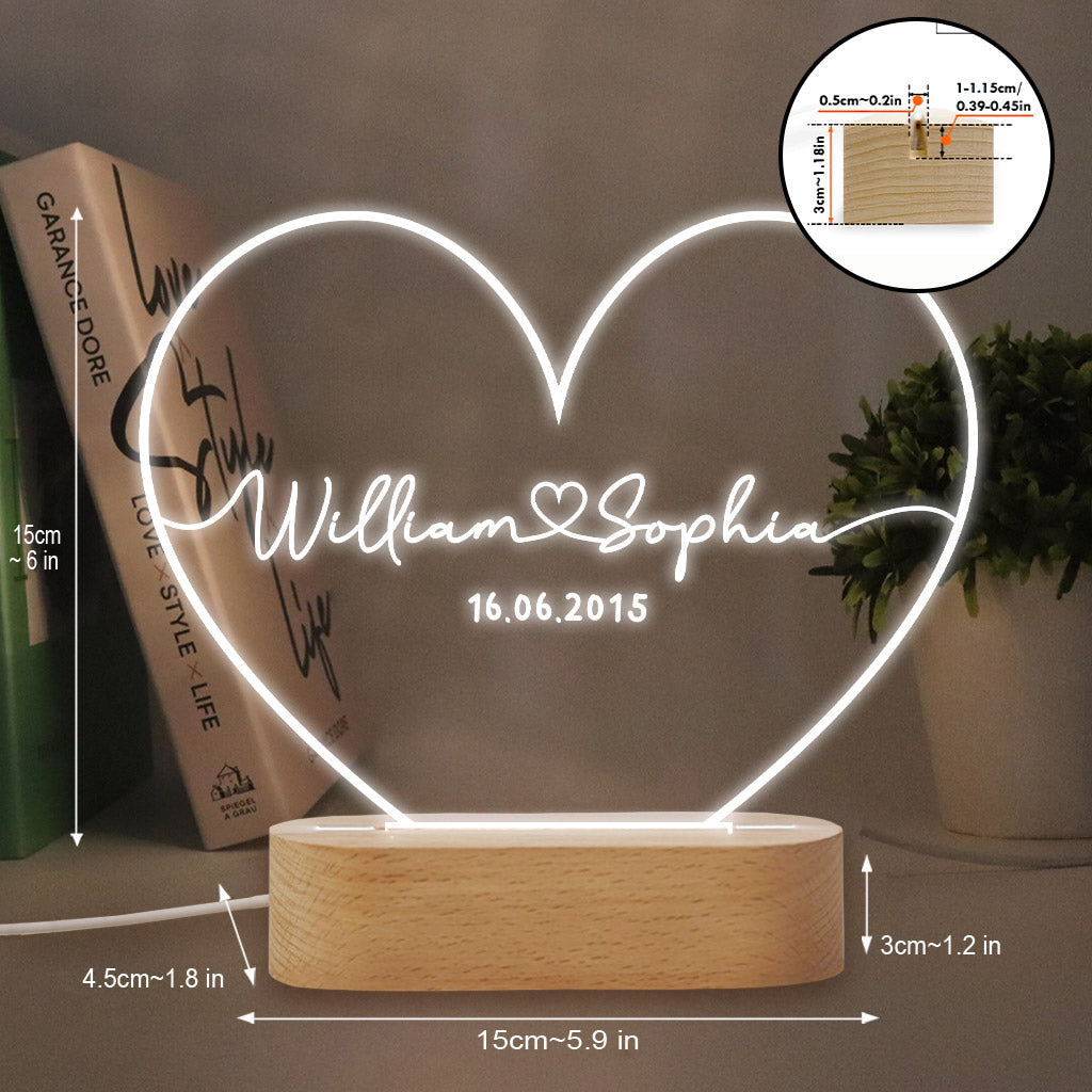 Du und ich, wir schaffen das – Personalisierte Leuchte mit Paar-förmiger Plakette