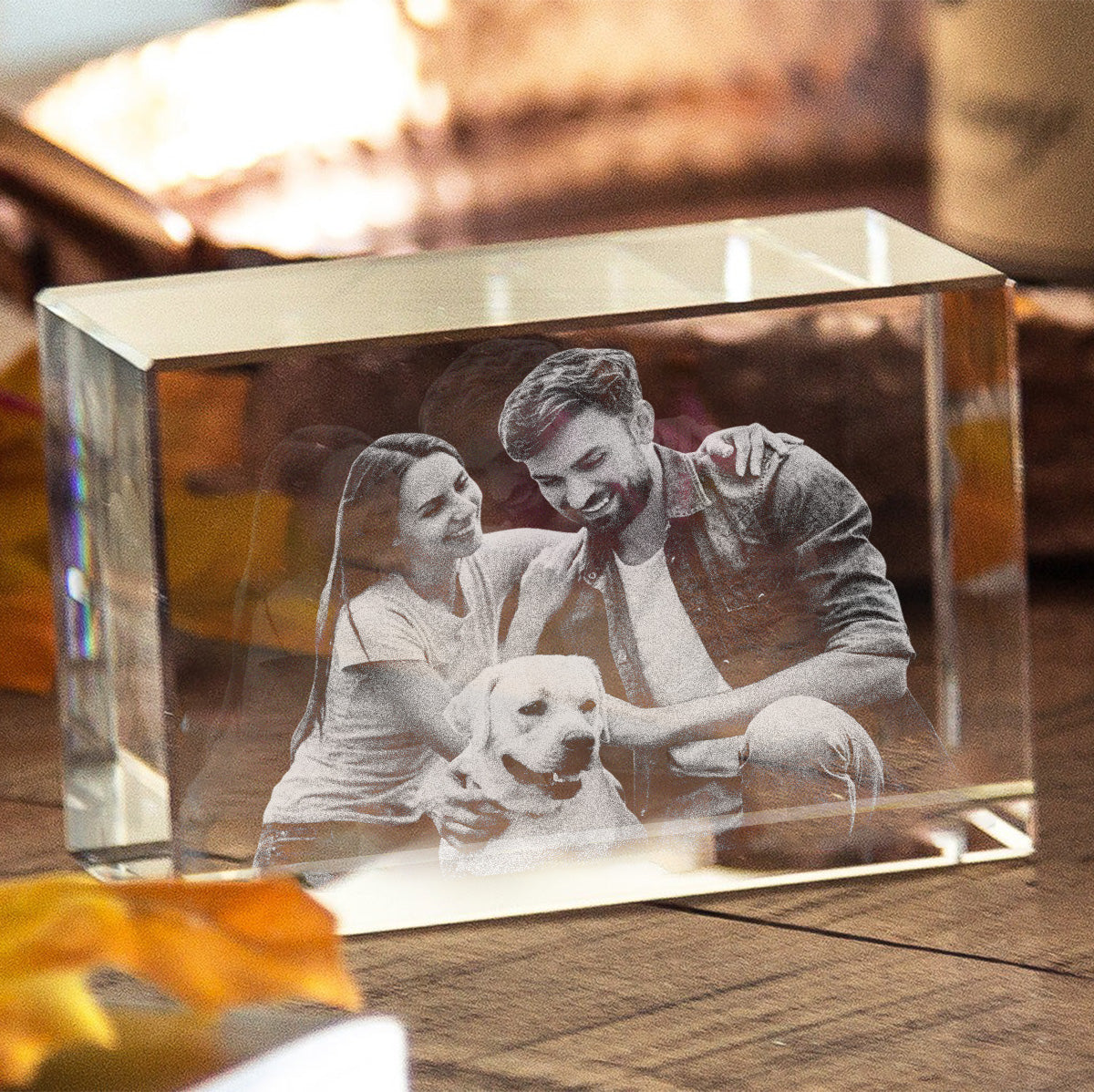 Individuelles Foto – Personalisierte Hunde-Lasergravur, 3D-Kristalllampe in Quaderform