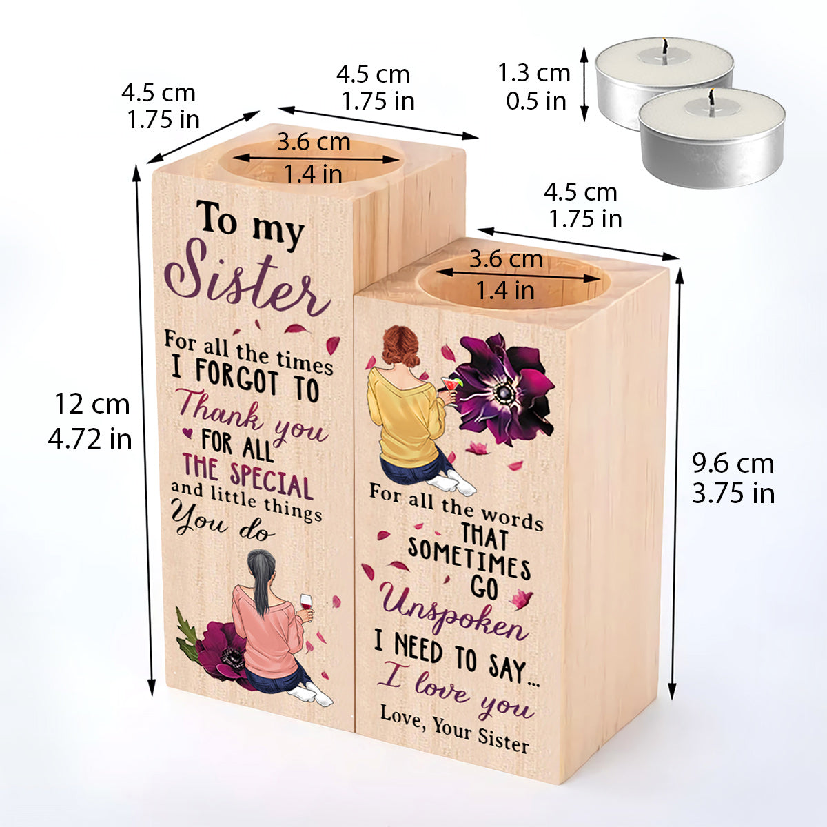 Für meine Schwester – Personalisierter Kerzenhalter für Schwestern