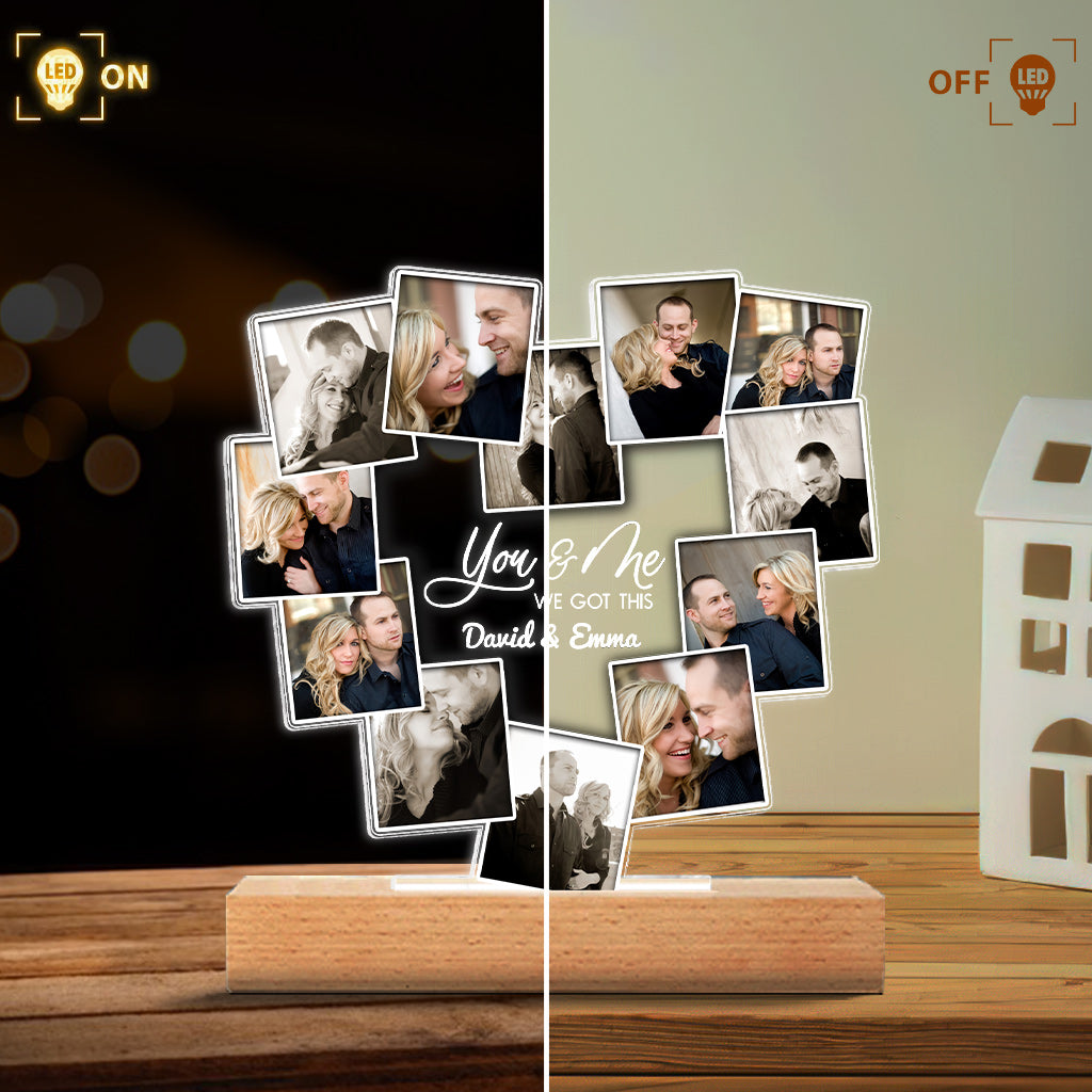 „Du und ich, wir schaffen das“ – Geschenk für Ehemann, Ehefrau, Freund, Freundin – Personalisierte, geformte Leuchtplatte