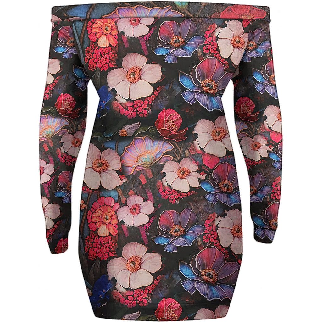 Blumen-Totenkopf - Personalisiertes Totenkopf-Schulterfreies Kleid