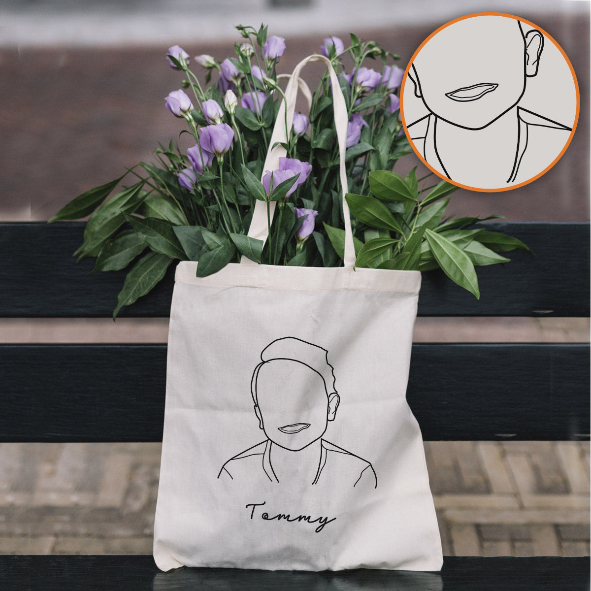 Individuelle Foto-Linienzeichnung – Personalisierte bestickte Tragetasche für Kinder