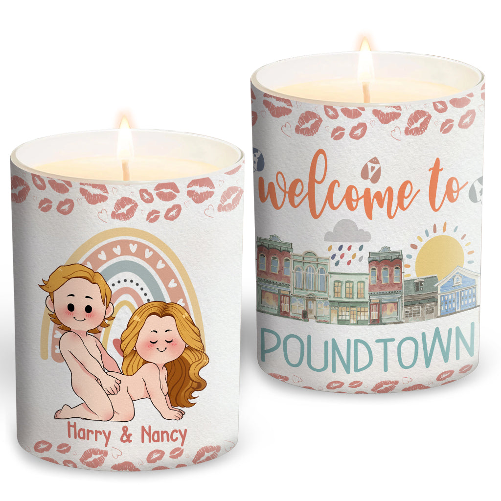 Welcome To The Poundtown Inappropriate Adult - Personalized Couple Candle With Wooden Lid