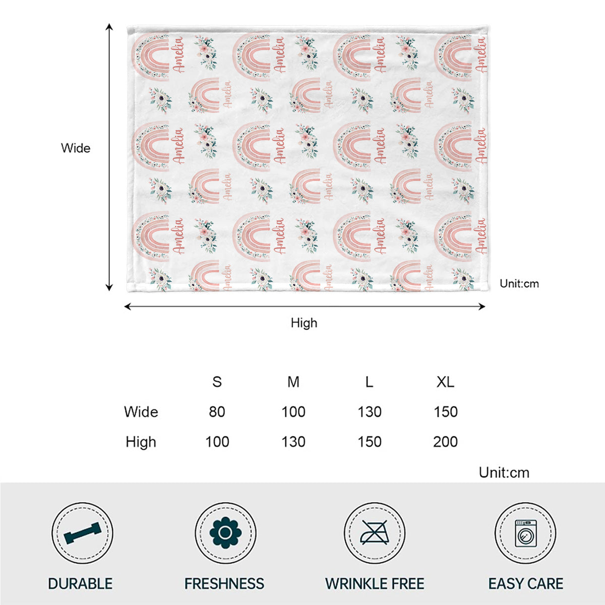 Retro Rainbow Custom Name - Personalized Newborn Blanket