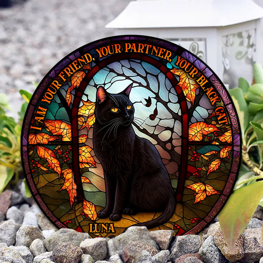 Black Cat - Personalized Black Cat Acrylic Garden Sign