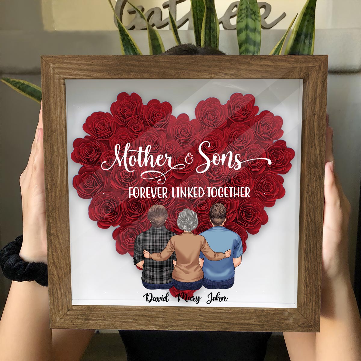 Mutter und Töchter – Geschenk für Mama, Tochter, Sohn – Personalisierte Blumen-Schattenbox