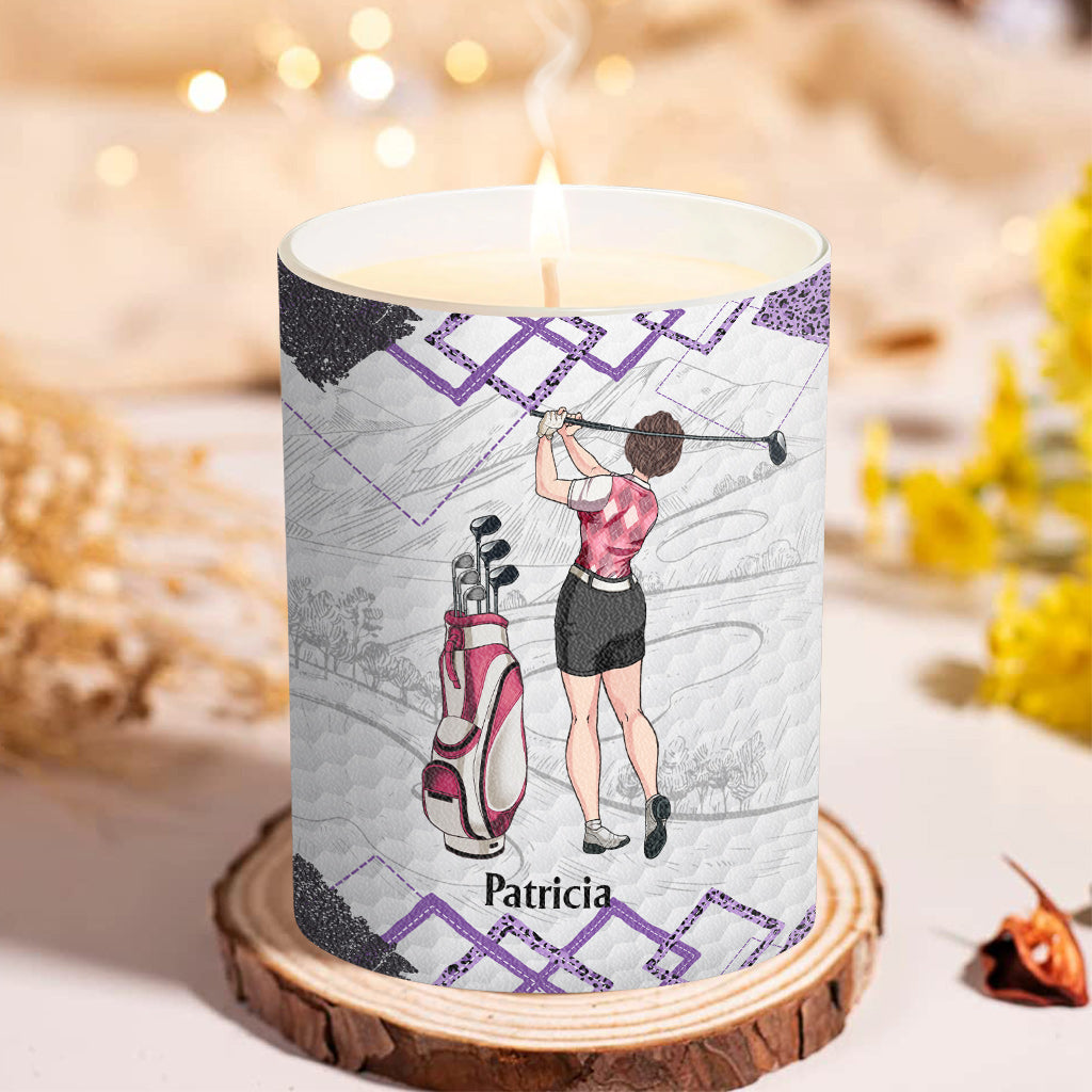 Golfunterricht – Golfgeschenk für sie, Freundin, Ehefrau, Tochter – Personalisierte Kerze mit Holzdeckel