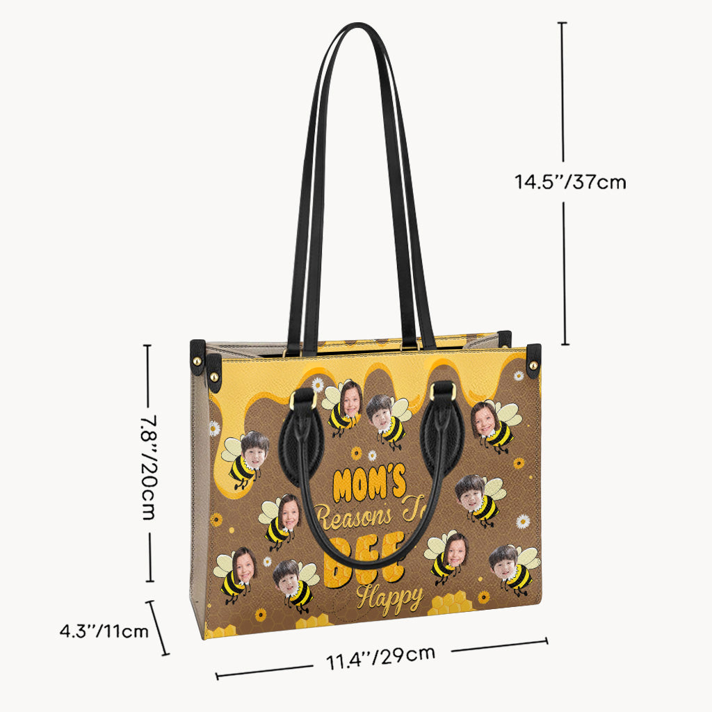 Bee Happy - Gift for grandma, mom - Personalized Leather Handbag