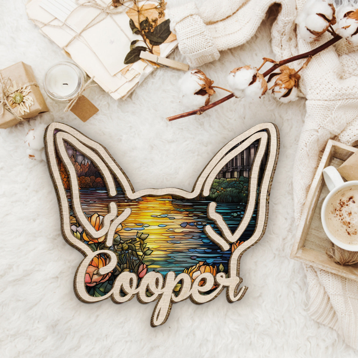 Hundeohren – Geschenk für Hundeliebhaber – Personalisiertes zweilagiges Holzschild / Holzplakette