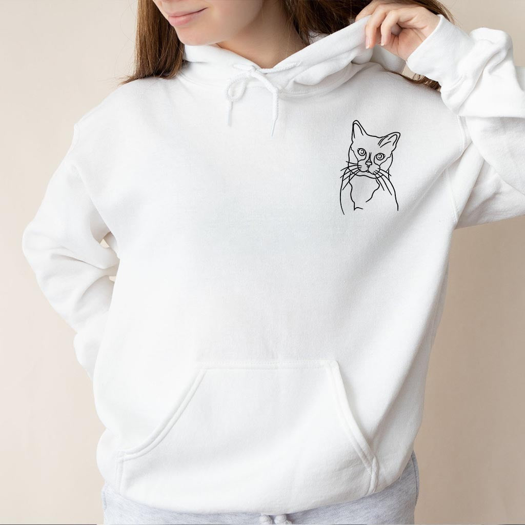 Individuelle Linienzeichnung – Personalisierter Hoodie mit Katzenstickerei