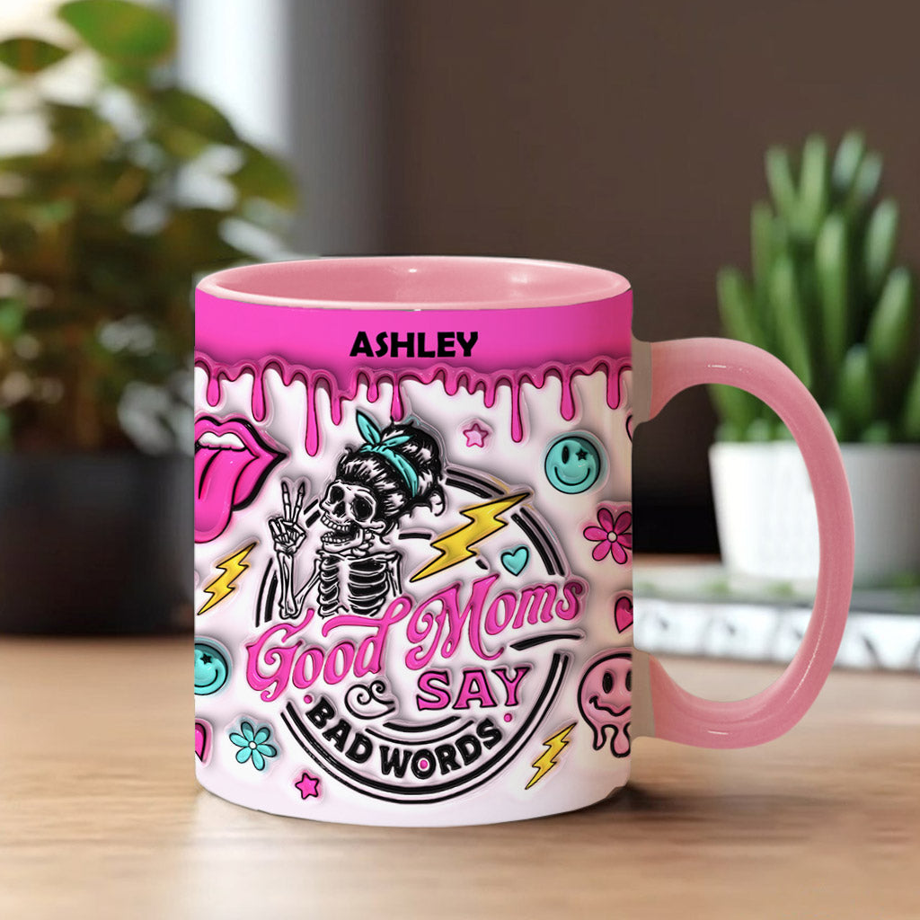 „Gute Mütter sagen Schimpfwörter“ – personalisierte Tasse mit Muttermotiv