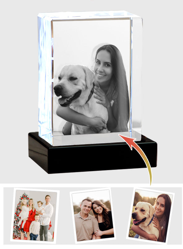 Individuelles Foto – Personalisierte Hunde-Lasergravur, 3D-Kristalllampe in Quaderform