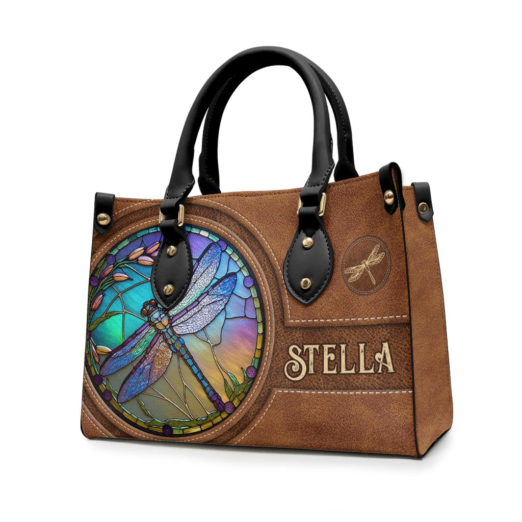 Libelle aus Buntglas - Personalisierte Libellen-Lederhandtasche