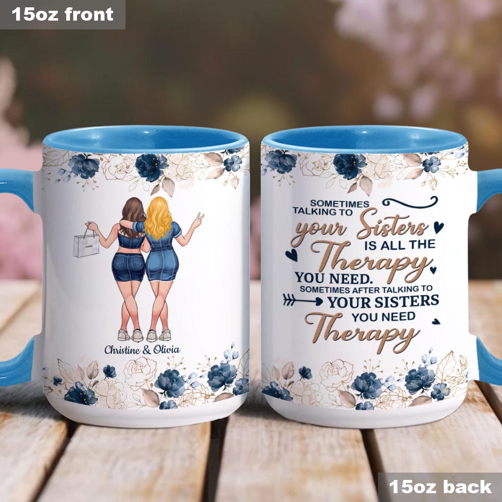 „Im Gespräch mit deiner Schwester“ – personalisierte Tasse mit dem Aufdruck „Beste Freundin“
