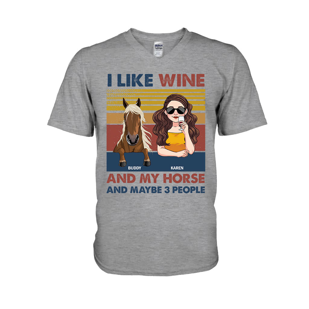 Ich mag Wein und mein Pferd – personalisiertes Pferde-T-Shirt & Hoodie