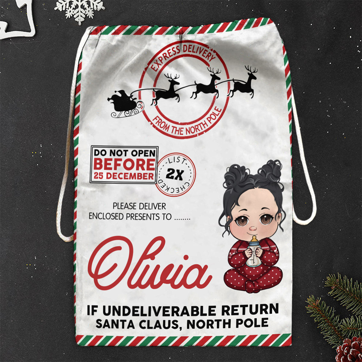 Nicht vor dem 25. Dezember öffnen – Personalisierter Familien-Tragebeutel mit Kordelzug