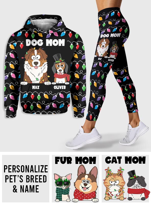 Bunte Weihnachtsbeleuchtung für Haustiere – personalisierter Hunde-Hoodie und Leggings