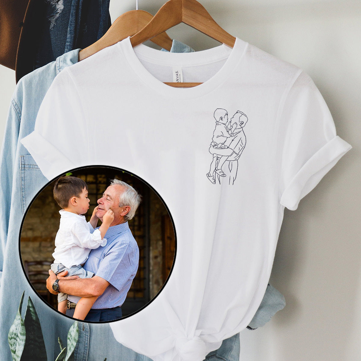 Individuelle Strichzeichnung – Personalisiertes, besticktes Opa-T-Shirt
