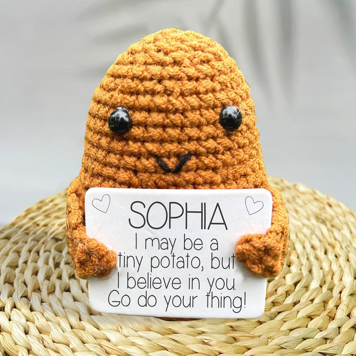 Positive Potato – Personalisierte handgestrickte Figur