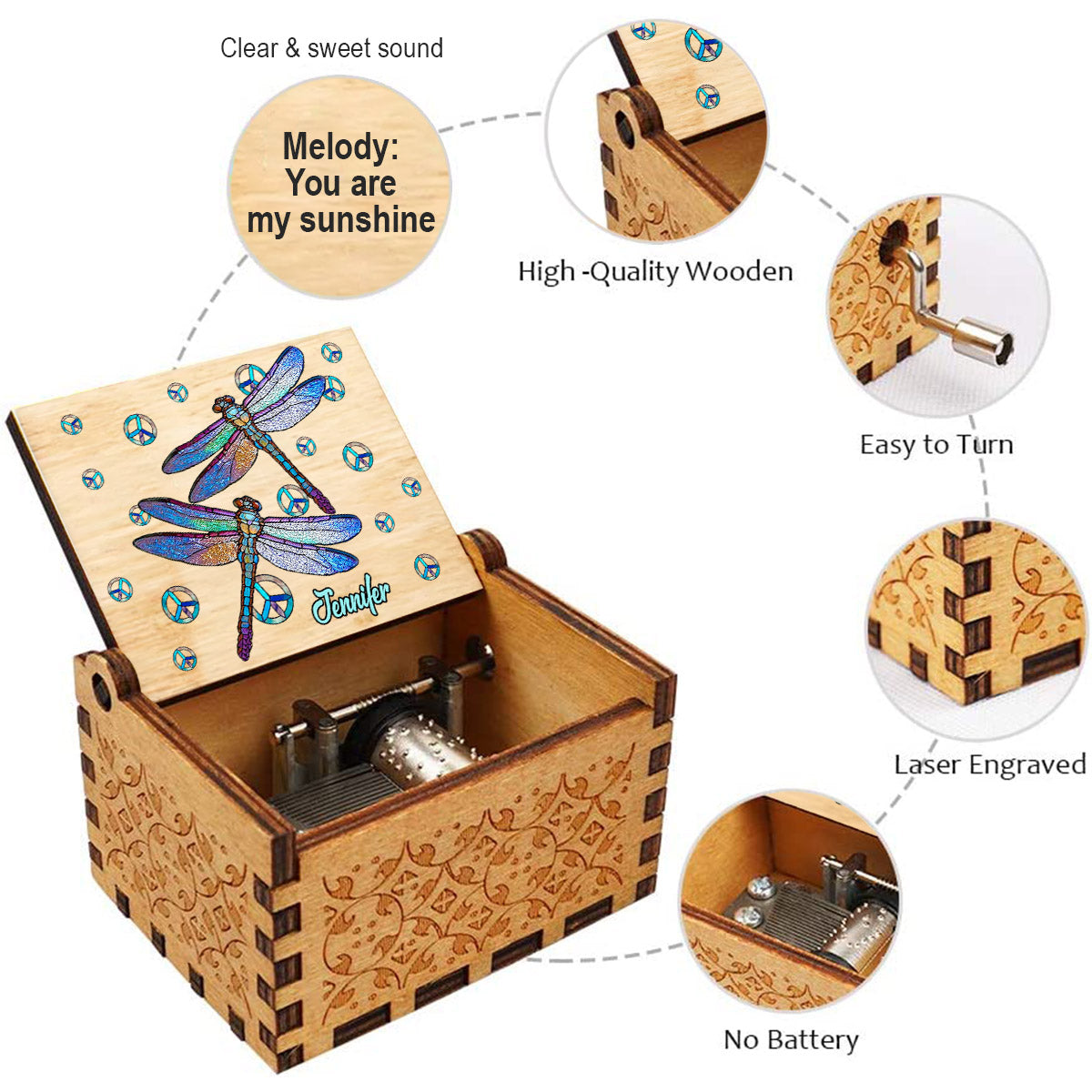 Hippie Soul – Personalisierte Hippie-Spieluhr mit Handkurbel