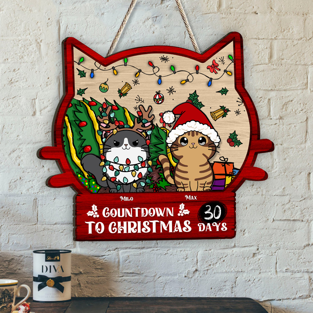 Countdown bis Weihnachten – Personalisiertes Katzen-Holzschild