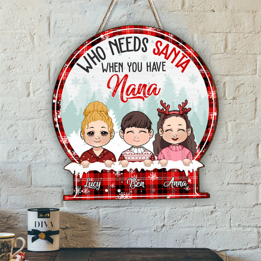Wer braucht schon den Weihnachtsmann, wenn man Oma hat? – Personalisiertes Oma-Holzschild