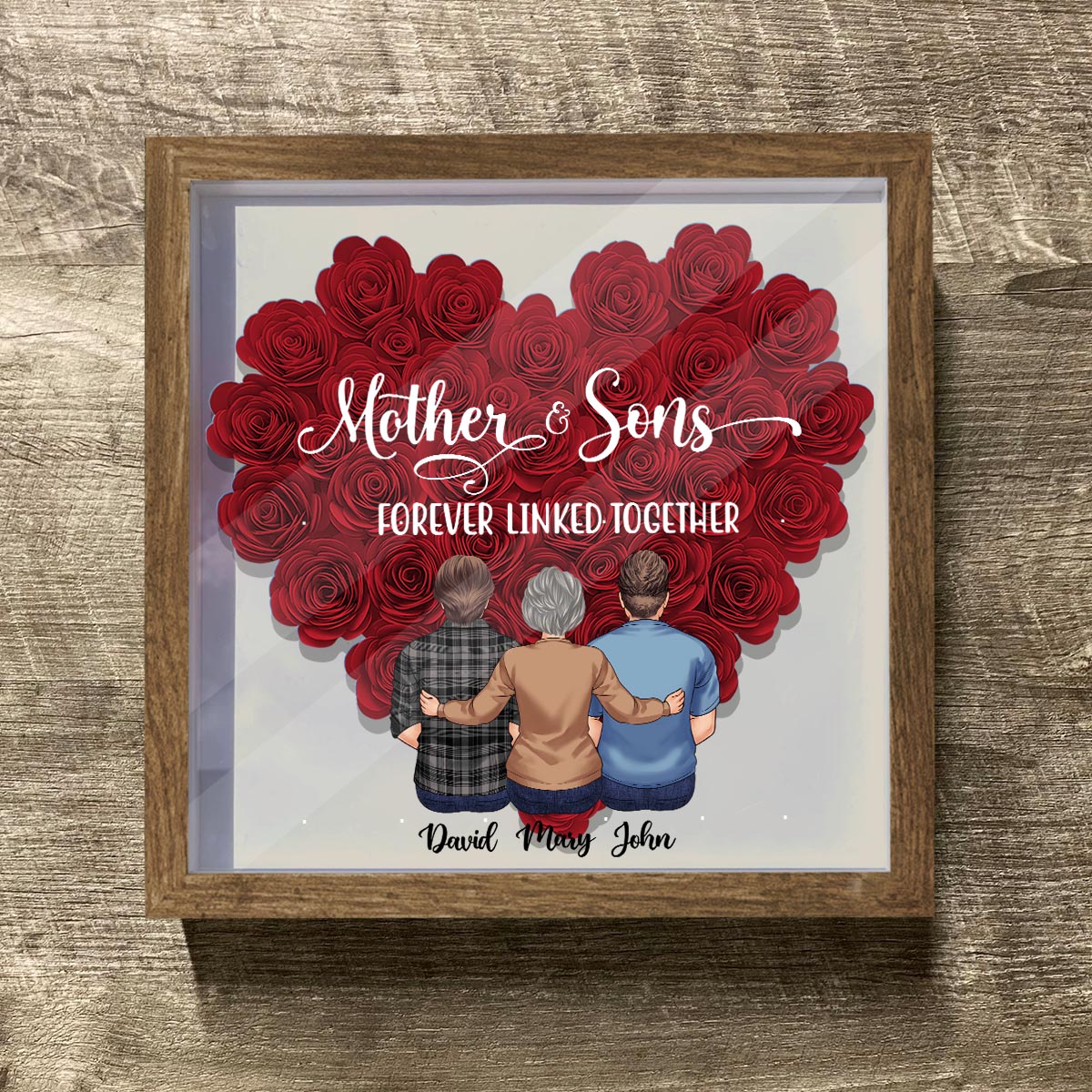 Mutter und Töchter – Geschenk für Mama, Tochter, Sohn – Personalisierte Blumen-Schattenbox